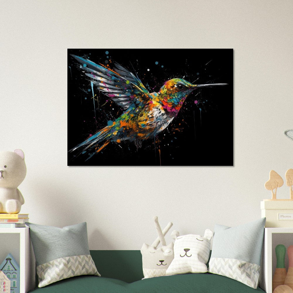 Colorful Hummingbird Poster Print. Watercolor Cute Bird Art Gift, Present for Mom, Dad. Safari Animal Wall Art