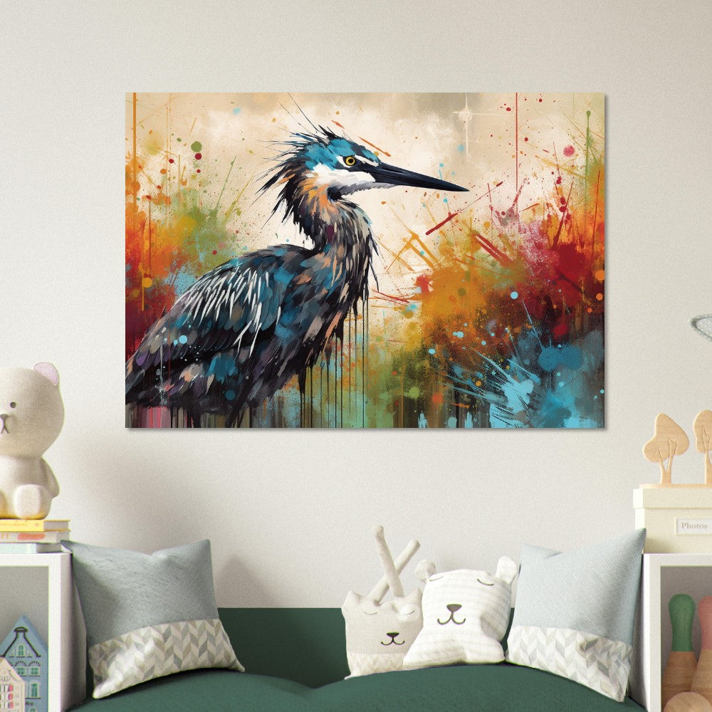 Colorful Heron Poster Print. Watercolor Great Bird Art Gift, Present for Mom, Dad. Rainbow Animal Wall Art