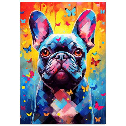 Impression de bouledogue français et de papillons - Cadeau d'art mural animal coloré pour les amoureux des chiens, maman Frenchie, papa Poster