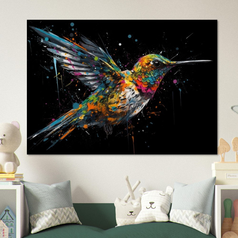 Colorful Hummingbird Poster Print. Watercolor Cute Bird Art Gift, Present for Mom, Dad. Safari Animal Wall Art