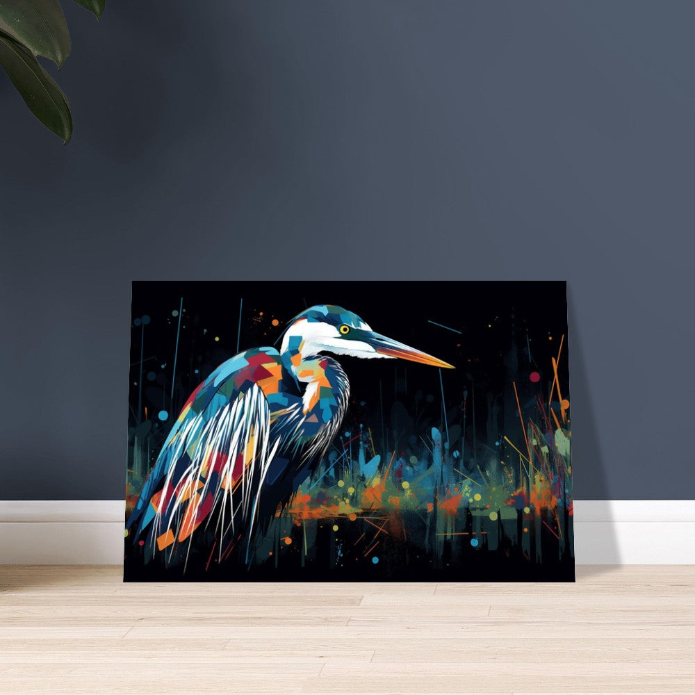 Impression d’affiche de héron coloré. Aquarelle Great Bird Art Gift, cadeau pour maman, papa. Art mural animal arc-en-ciel