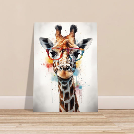 Watercolor Giraffe with Glasses Poster Print - Safari Decor, Colourful Animal Wall Art Painting Gift, Rainbow Watercolour Pop Art