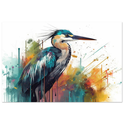 Colorful Heron Poster Print. Watercolor Great Bird Art Gift, Present for Mom, Dad. Rainbow Animal Wall Art