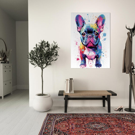 Affiche de chiot bouledogue français avec livraison gratuite ! Affiche colorée de chiot de pépinière d'aquarelle, cadeau d'art mural imprimé pour les amoureux des chiens, maman Frenchie, papa