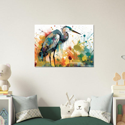 Colorful Heron Poster Print. Watercolor Great Bird Art Gift, Present for Mom, Dad. Rainbow Animal Wall Art