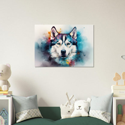 Siberian Husky with Blue Eyes Poster - Colorful Print, Animal Wall Art Gift for Dog Lovers, Husky Mom, Dad