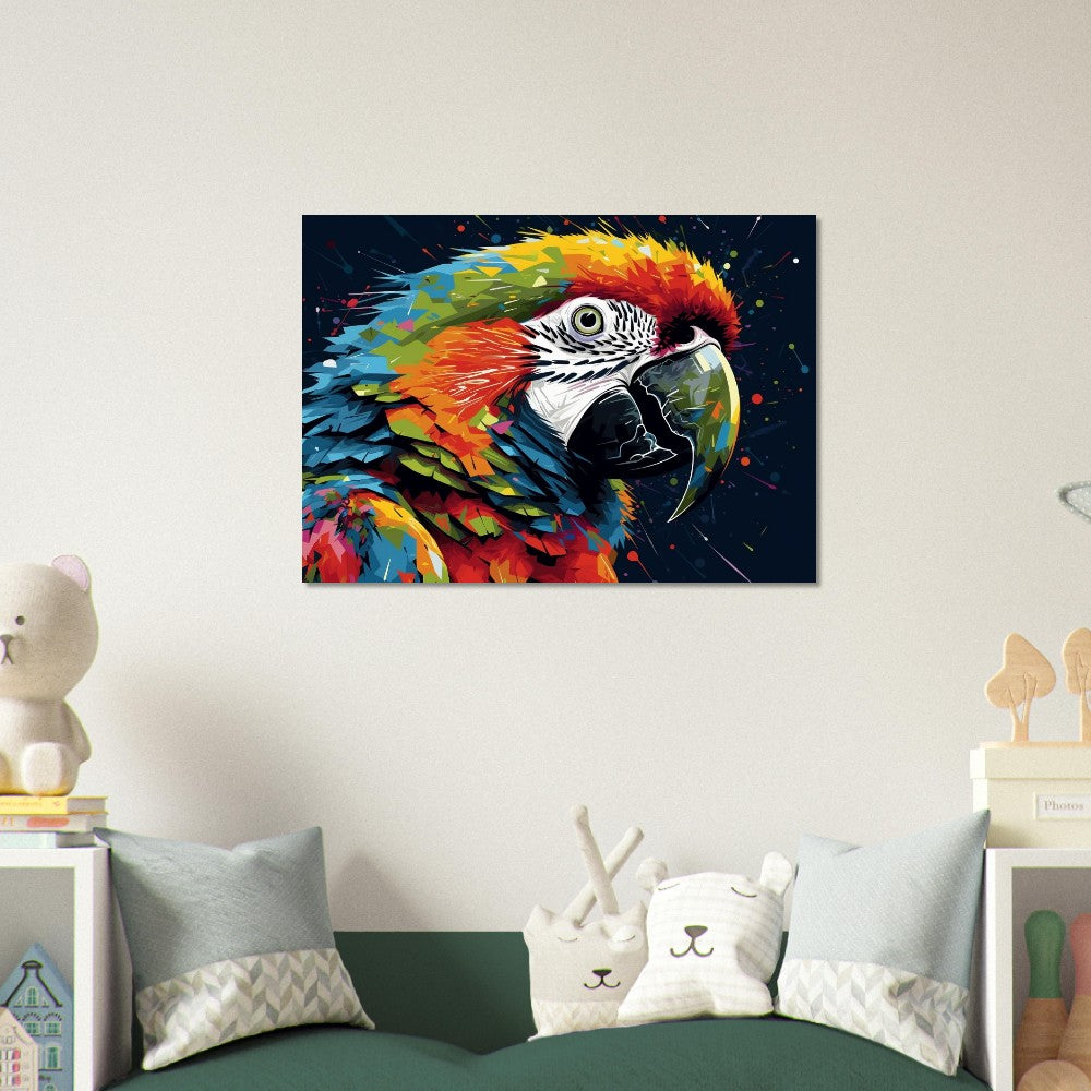 Colorful Macaw Parrot Poster Print. Watercolor Cute Bird Art Gift, Present for Mom, Dad. Safari Animal Wall Art