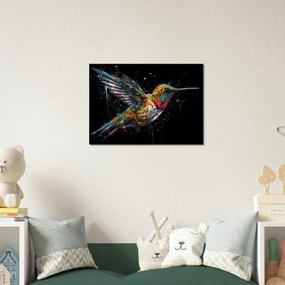 Colorful Hummingbird Poster Print. Watercolor Cute Bird Art Gift, Present for Mom, Dad. Safari Animal Wall Art