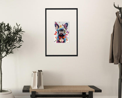 Impression de bouledogue français et de papillons - Cadeau d'art mural animal coloré pour les amoureux des chiens, maman Frenchie, papa Poster