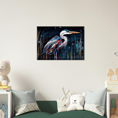 Colorful Heron Poster Print. Watercolor Great Bird Art Gift, Present for Mom, Dad. Rainbow Animal Wall Art