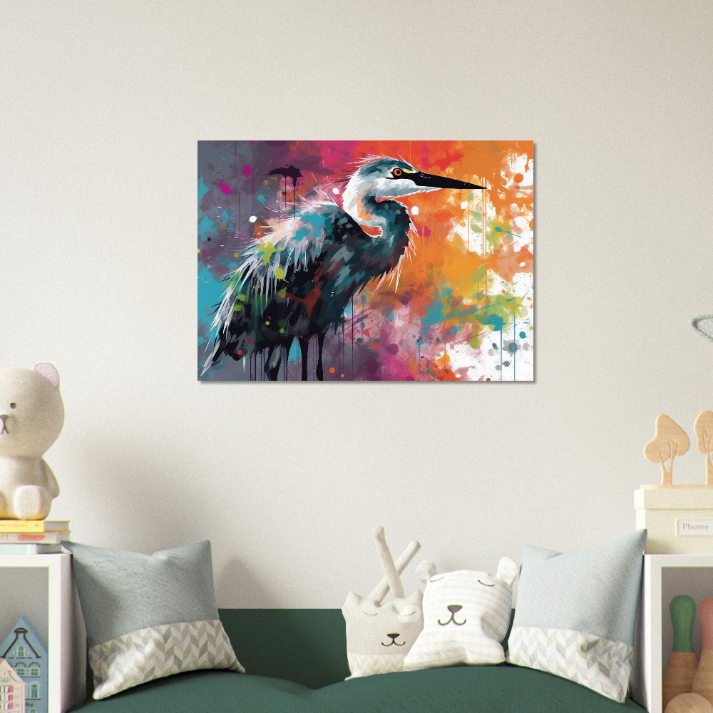 Colorful Heron Poster Print. Watercolor Great Bird Art Gift, Present for Mom, Dad. Rainbow Animal Wall Art