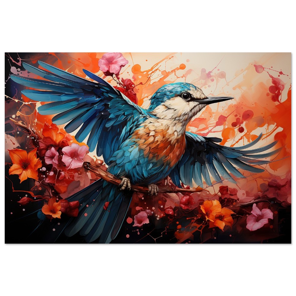 Impression d’affiche d’oiseau de martin-pêcheur. Cadeau d’art d’oiseau volant à l’aquarelle, cadeau pour maman, papa. Art mural animalier floral