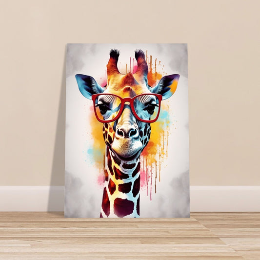 Watercolor Giraffe with Glasses Poster Print - Safari Decor, Colourful Animal Wall Art Painting Gift, Rainbow Watercolour Pop Art