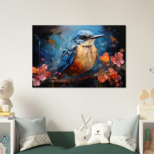 Impression d’affiche d’oiseau britannique mignon. Aquarelle Great Bird Art Gift, cadeau pour maman, papa. Art mural animalier floral