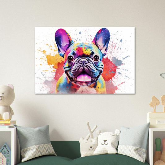 Affiche bouledogue français avec livraison gratuite ! Affiche colorée de chiot de pépinière d'aquarelle, cadeau d'art mural imprimé pour les amoureux des chiens, maman Frenchie, papa