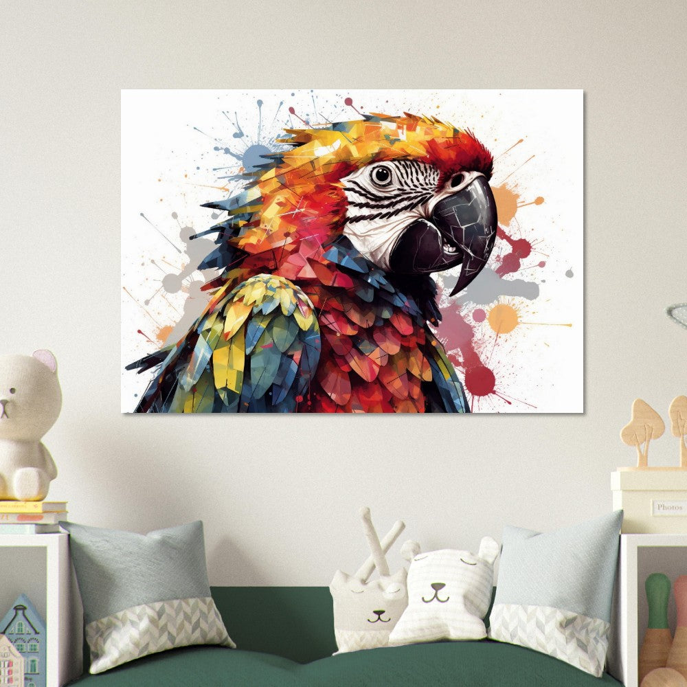 Colorful Macaw Parrot Poster Print. Watercolor Cute Bird Art Gift, Present for Mom, Dad. Safari Animal Wall Art