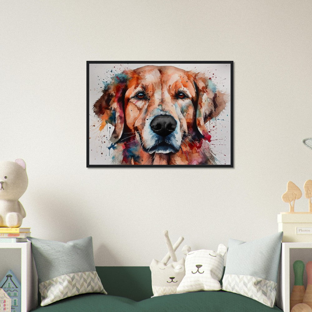 Red Golden Retriever (Framed) - Colorful Watercolor Style Print, Animal Wall Art Gift for Dog Lovers, Golden Mom, Dad