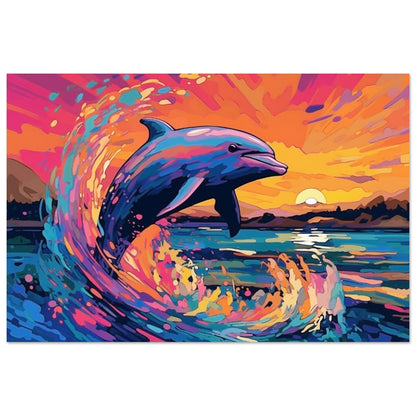 Leaping Dolphin Poster. Sunset Rainbow Animal Wall Art Print. Sunrise coastal colorful beach gift. Bedroom Bathroom Office Nursery