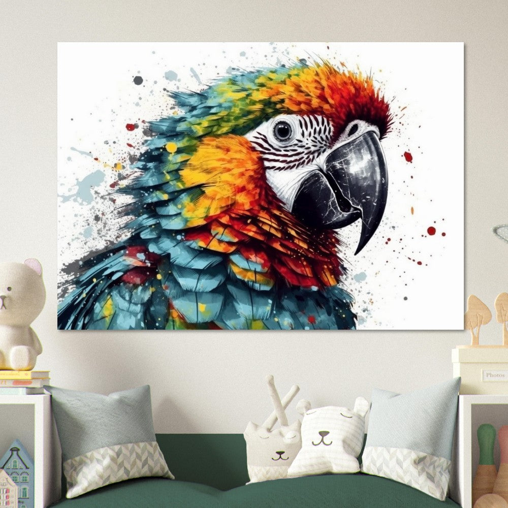 Colorful Macaw Parrot Poster Print. Watercolor Cute Bird Art Gift, Present for Mom, Dad. Safari Animal Wall Art