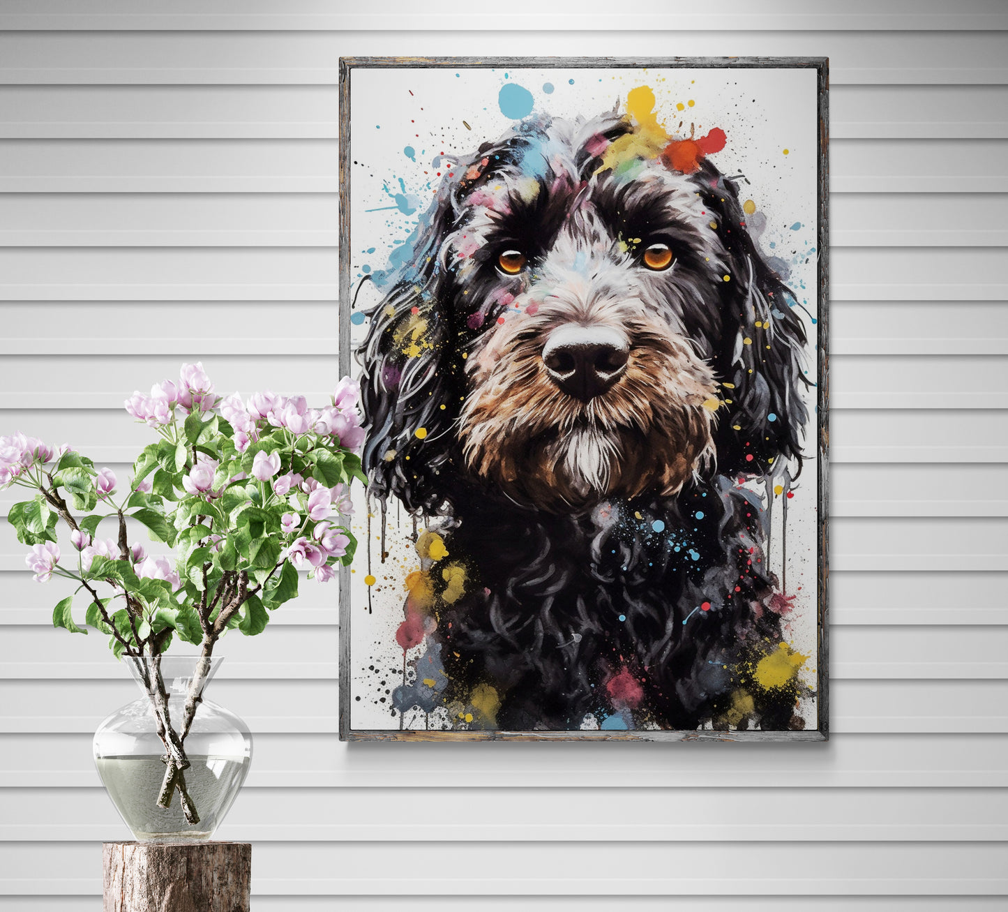 Black Cockapoo Canvas or Poster Print. Watercolor Dog Art. Painting Gift for Dog Lovers, Picture for Doodle Mom, Dad. Abstract Paint Splash