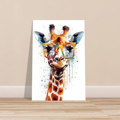 Watercolor Giraffe with Glasses Poster Print - Safari Decor, Colourful Animal Wall Art Painting Gift, Rainbow Watercolour Pop Art