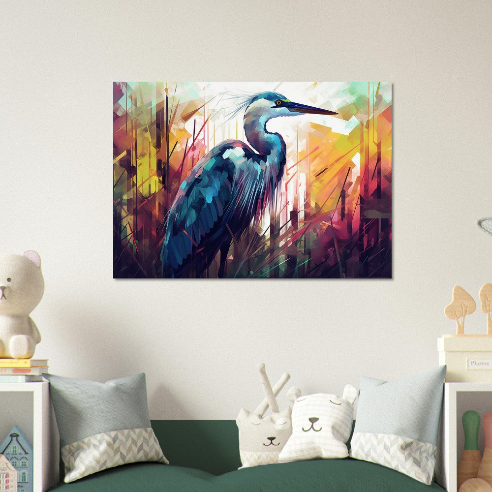 Colorful Heron Poster Print. Watercolor Great Bird Art Gift, Present for Mom, Dad. Rainbow Animal Wall Art