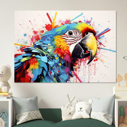 Colorful Macaw Parrot Poster Print. Watercolor Cute Bird Art Gift, Present for Mom, Dad. Safari Animal Wall Art