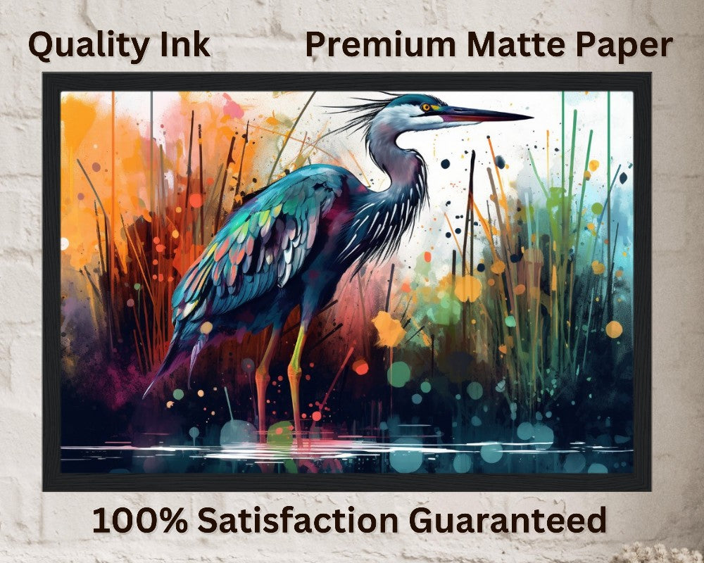 Colorful Heron Poster Print. Watercolor Great Bird Art Gift, Present for Mom, Dad. Rainbow Animal Wall Art