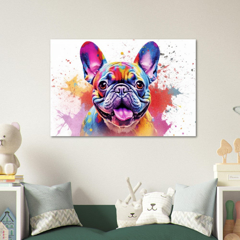 French Bulldog Pup Poster with Free Delivery! Colorful Watercolor Nursery Puppy Poster Print Wall Art Gift for Dog Lovers, Frenchie Mom, Dad