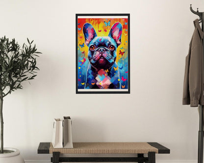 Impression de bouledogue français et de papillons - Cadeau d'art mural animal coloré pour les amoureux des chiens, maman Frenchie, papa Poster