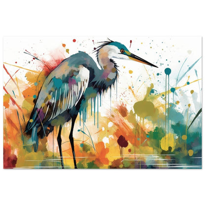 Colorful Heron Poster Print. Watercolor Great Bird Art Gift, Present for Mom, Dad. Rainbow Animal Wall Art