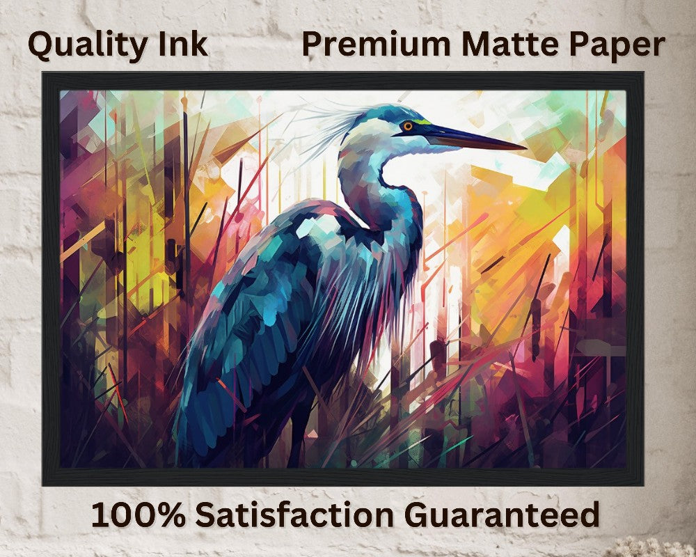 Colorful Heron Poster Print. Watercolor Great Bird Art Gift, Present for Mom, Dad. Rainbow Animal Wall Art