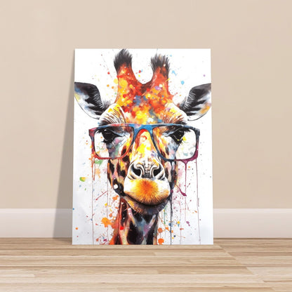 Watercolor Giraffe with Glasses Poster Print - Safari Decor, Colourful Animal Wall Art Painting Gift, Rainbow Watercolour Pop Art