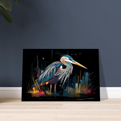 Impression d’affiche de héron coloré. Aquarelle Great Bird Art Gift, cadeau pour maman, papa. Art mural animal arc-en-ciel