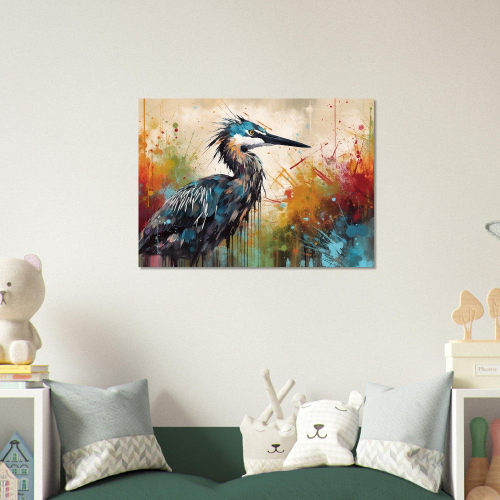 Colorful Heron Poster Print. Watercolor Great Bird Art Gift, Present for Mom, Dad. Rainbow Animal Wall Art