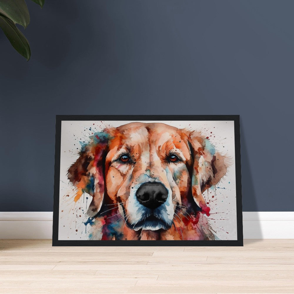 Red Golden Retriever (Framed) - Colorful Watercolor Style Print, Animal Wall Art Gift for Dog Lovers, Golden Mom, Dad