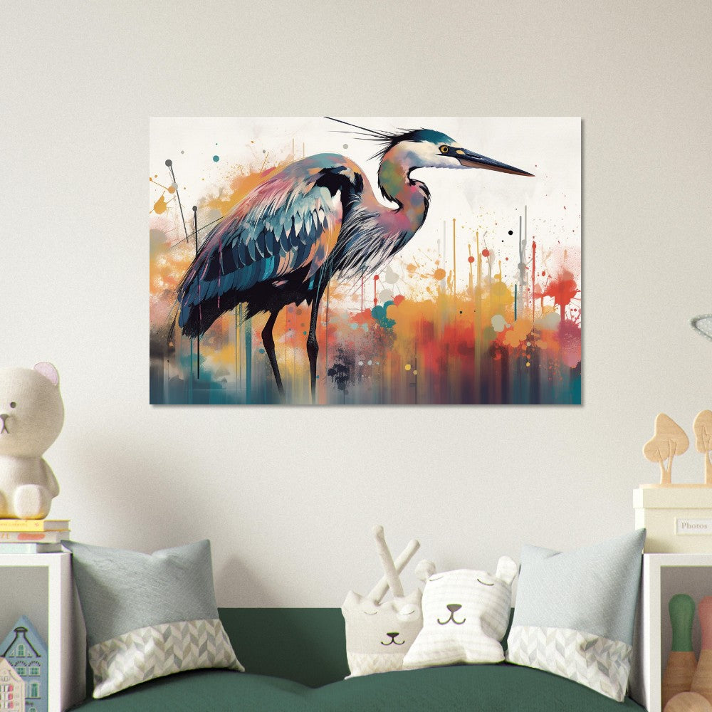 Colorful Heron Poster Print. Watercolor Great Bird Art Gift, Present for Mom, Dad. Rainbow Animal Wall Art