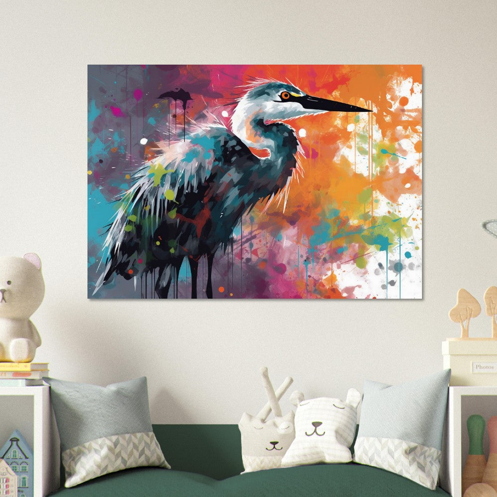 Colorful Heron Poster Print. Watercolor Great Bird Art Gift, Present for Mom, Dad. Rainbow Animal Wall Art