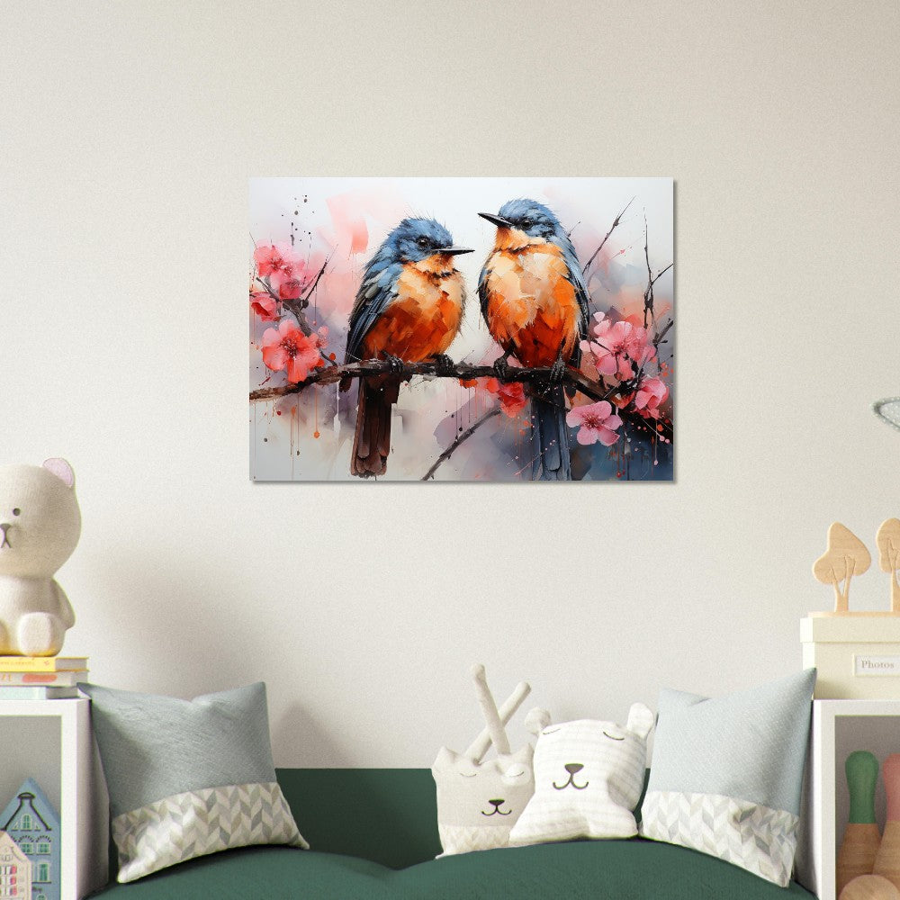 Impression d’affiche d’oiseaux britanniques doux. Aquarelle Great Bird Art Gift, cadeau pour maman, papa. Art mural animalier floral