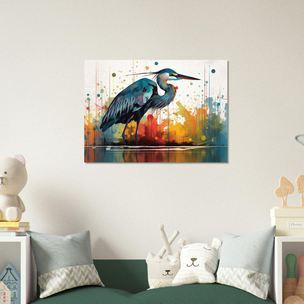 Colorful Heron Poster Print. Watercolor Great Bird Art Gift, Present for Mom, Dad. Rainbow Animal Wall Art