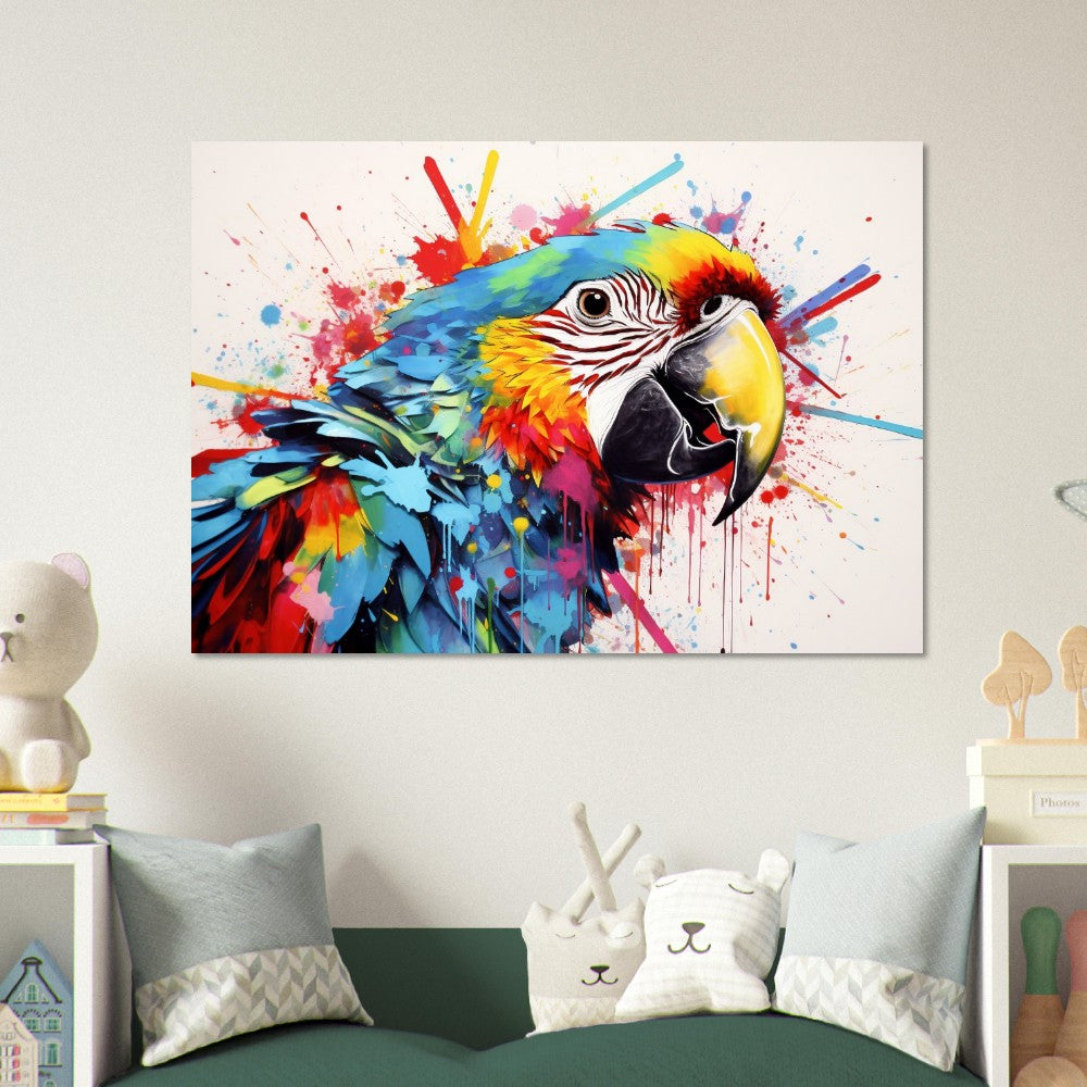 Colorful Macaw Parrot Poster Print. Watercolor Cute Bird Art Gift, Present for Mom, Dad. Safari Animal Wall Art