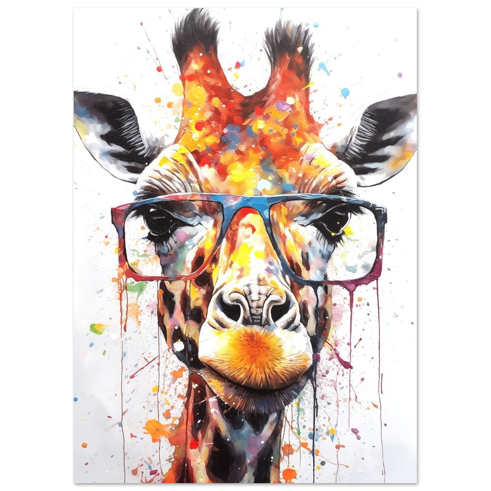 Watercolor Giraffe with Glasses Poster Print - Safari Decor, Colourful Animal Wall Art Painting Gift, Rainbow Watercolour Pop Art