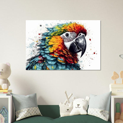 Colorful Macaw Parrot Poster Print. Watercolor Cute Bird Art Gift, Present for Mom, Dad. Safari Animal Wall Art