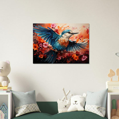 Impression d’affiche d’oiseau de martin-pêcheur. Cadeau d’art d’oiseau volant à l’aquarelle, cadeau pour maman, papa. Art mural animalier floral