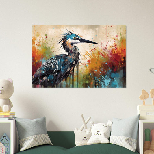 Colorful Heron Poster Print. Watercolor Great Bird Art Gift, Present for Mom, Dad. Rainbow Animal Wall Art