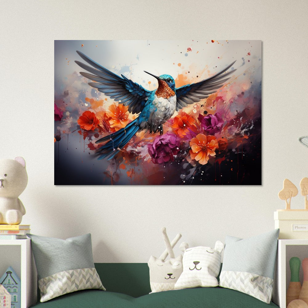 Colorful Hummingbird Poster Print. Watercolor Cute Bird Art Gift, Present for Mom, Dad. Rainbow Animal Wall Art