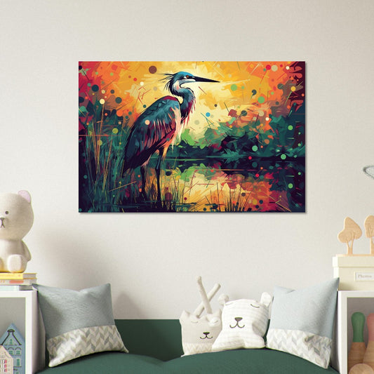 Colorful Heron Poster Print. Watercolor Great Bird Art Gift, Present for Mom, Dad. Rainbow Animal Wall Art