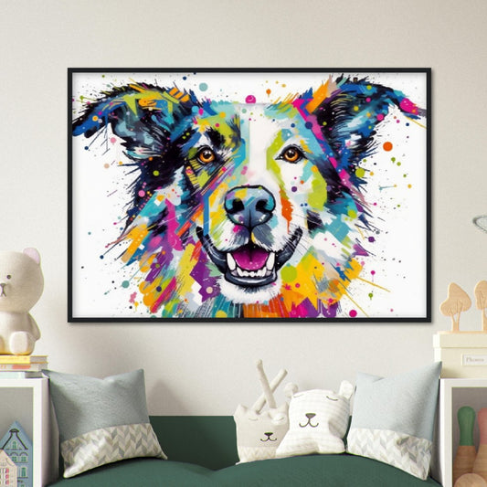 Happy Cute Border Collie Framed Wall Art | Ready to Hang | Home Decor | Watercolor | Gift for Dog Lovers