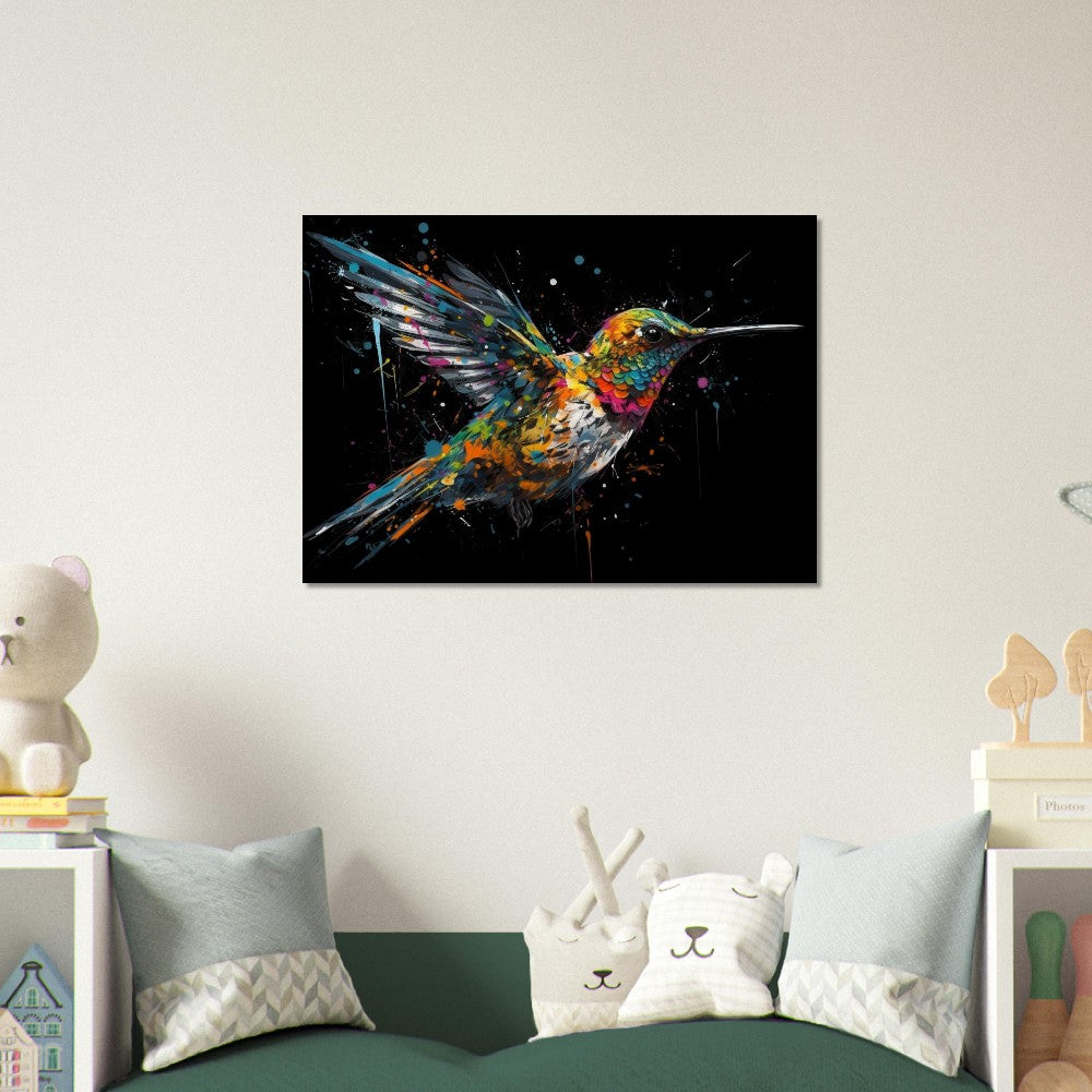 Colorful Hummingbird Poster Print. Watercolor Cute Bird Art Gift, Present for Mom, Dad. Safari Animal Wall Art