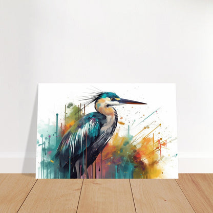 Colorful Heron Poster Print. Watercolor Great Bird Art Gift, Present for Mom, Dad. Rainbow Animal Wall Art